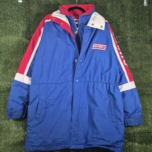 Vintage 90s Starter New York Giants NFL Down Parka Jacket Blue Red Size L